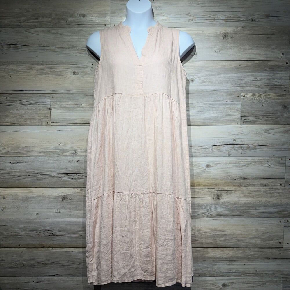 Bella Umbra Italian Linen Tiered Midi Dress Size Small Oversized Coastal Cottage